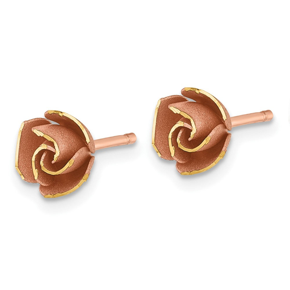 14K Yellow & Rhodium W/ Rose Rhodium Brushed Rose Flower Earrings
