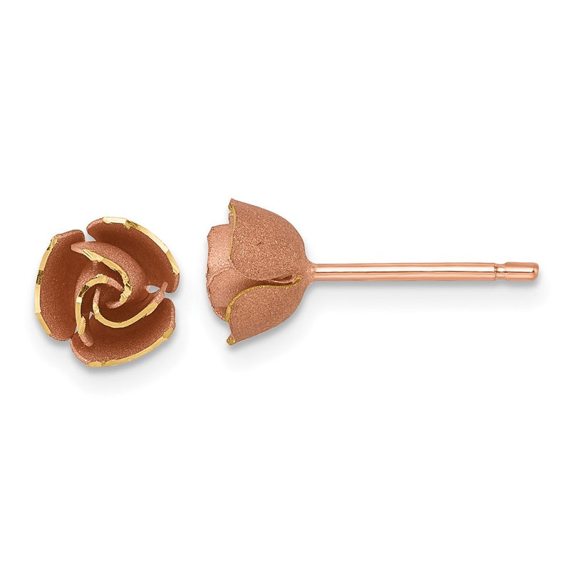 14K Yellow & Rhodium W/ Rose Rhodium Brushed Rose Flower Earrings