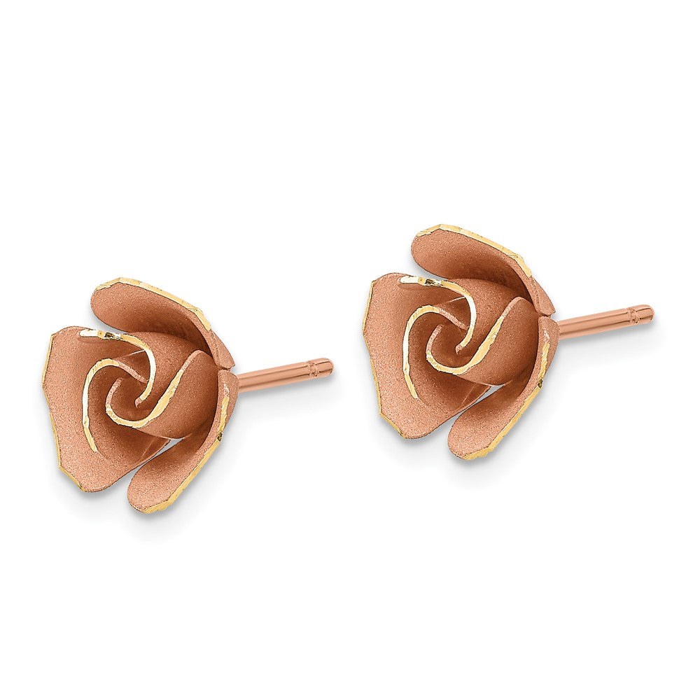 14K Yellow & Rhodium W/ Rose Satin Finish D/C Post Earrings