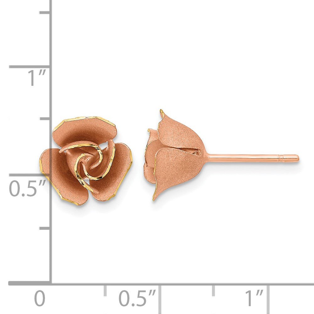 14K Yellow & Rhodium W/ Rose Satin Finish D/C Post Earrings
