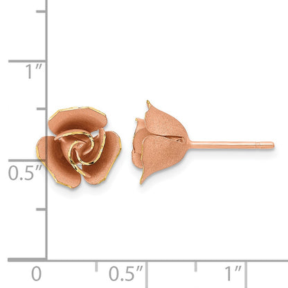 14K Yellow & Rhodium W/ Rose Satin Finish D/C Post Earrings