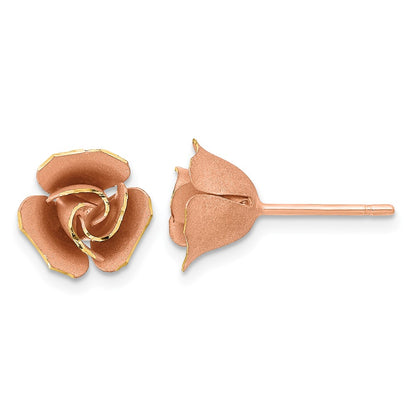 14K Yellow & Rhodium W/ Rose Satin Finish D/C Post Earrings