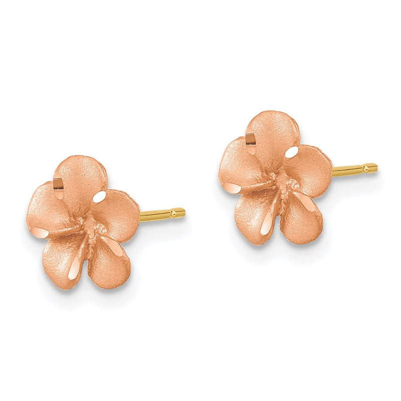 14K Yellow & Rhodium Rose Diamond-Cut Plumeria With Gold Post Earrings