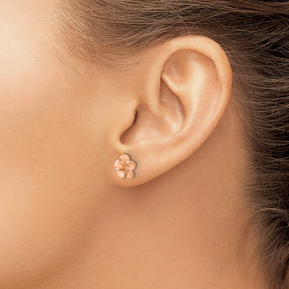 14K Yellow & Rhodium Rose Diamond-Cut Plumeria With Gold Post Earrings