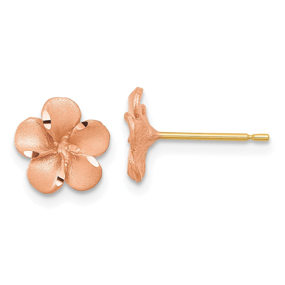 14K Yellow & Rhodium Rose Diamond-Cut Plumeria With Gold Post Earrings