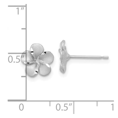 14K White Gold Satin Diamond-Cut Plumeria Post Earrings