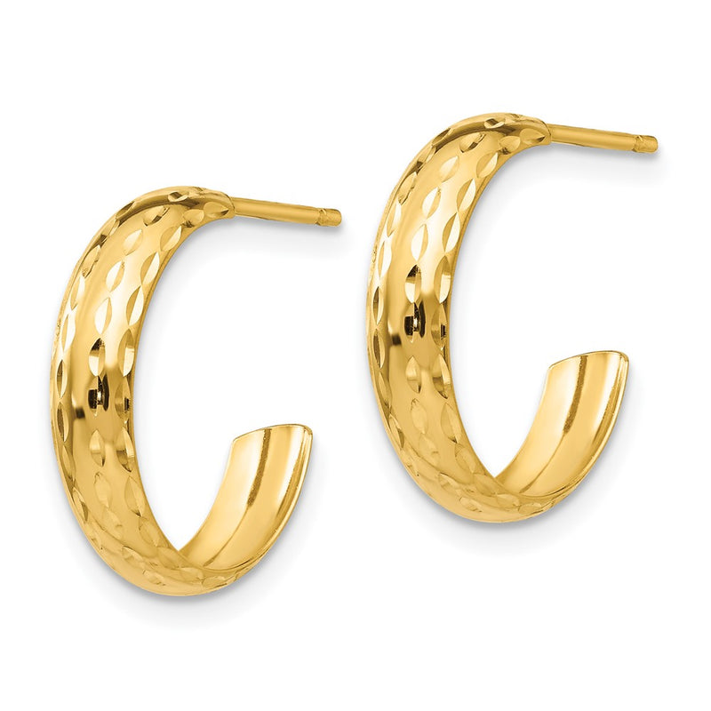 14K Yellow Gold Diamond-Cut 3mm J-Hoop Earrings