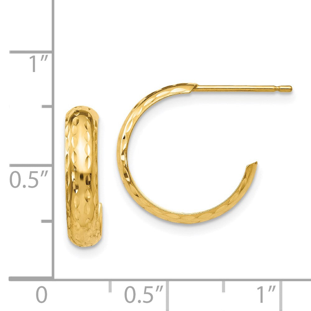 14K Yellow Gold Diamond-Cut 3mm J-Hoop Earrings