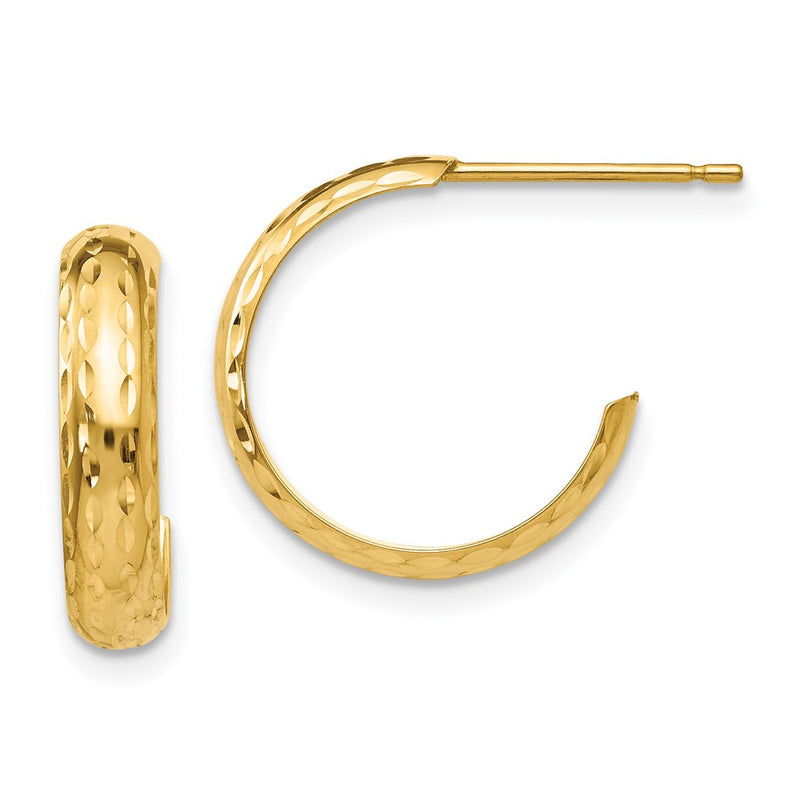 14K Yellow Gold Diamond-Cut 3mm J-Hoop Earrings