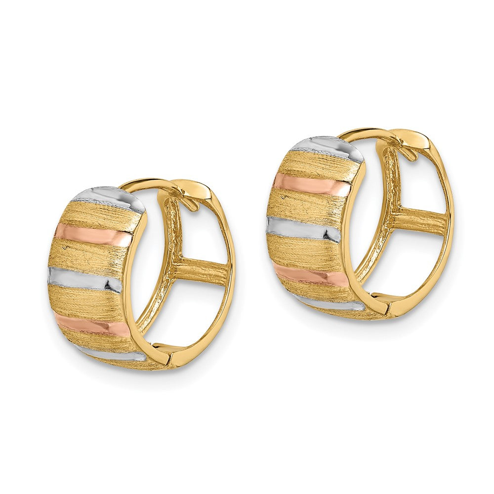 14K Yellow & Rhodium With White Rose Hoop Earrings