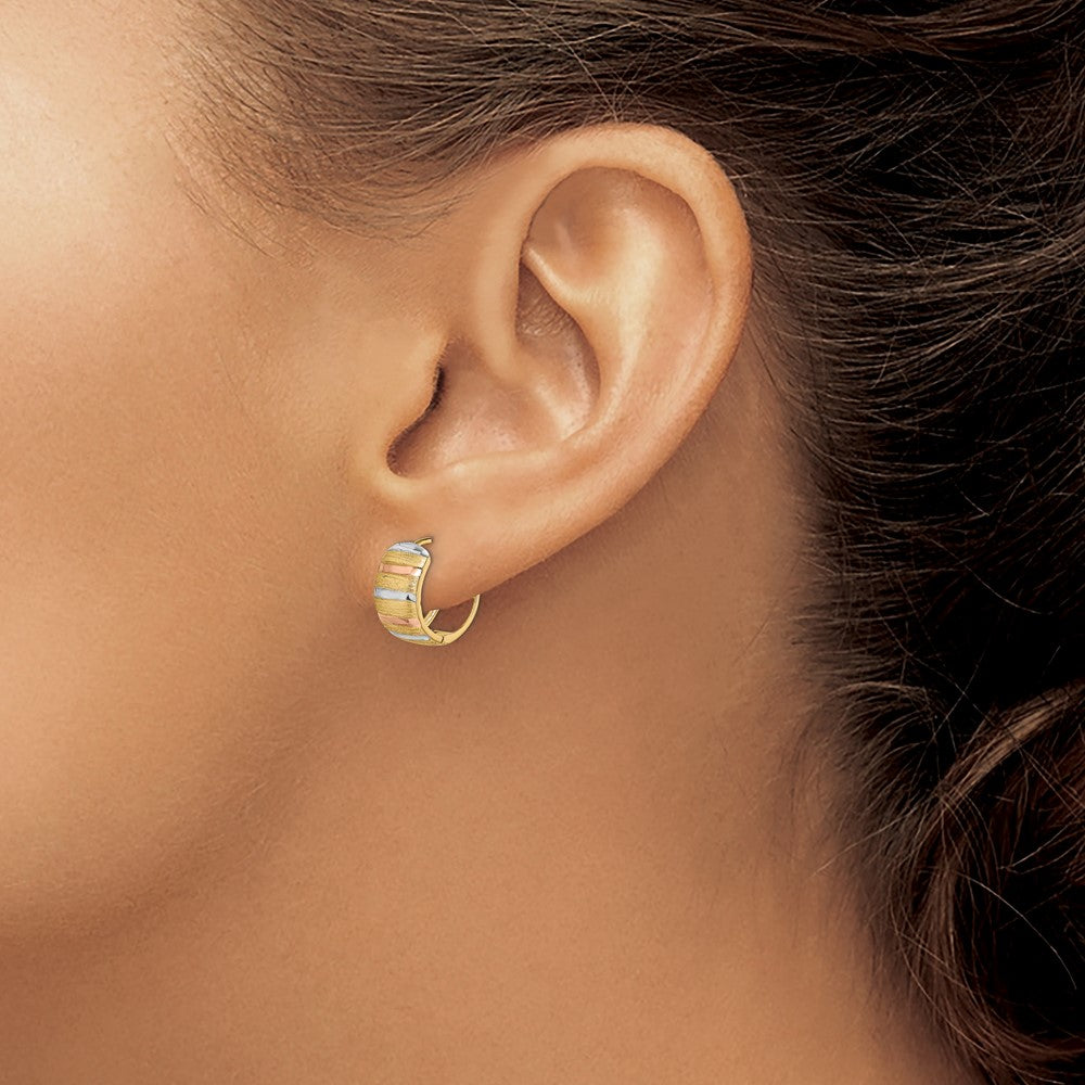 14K Yellow & Rhodium With White Rose Hoop Earrings