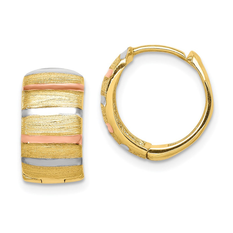 14K Yellow & Rhodium With White Rose Hoop Earrings