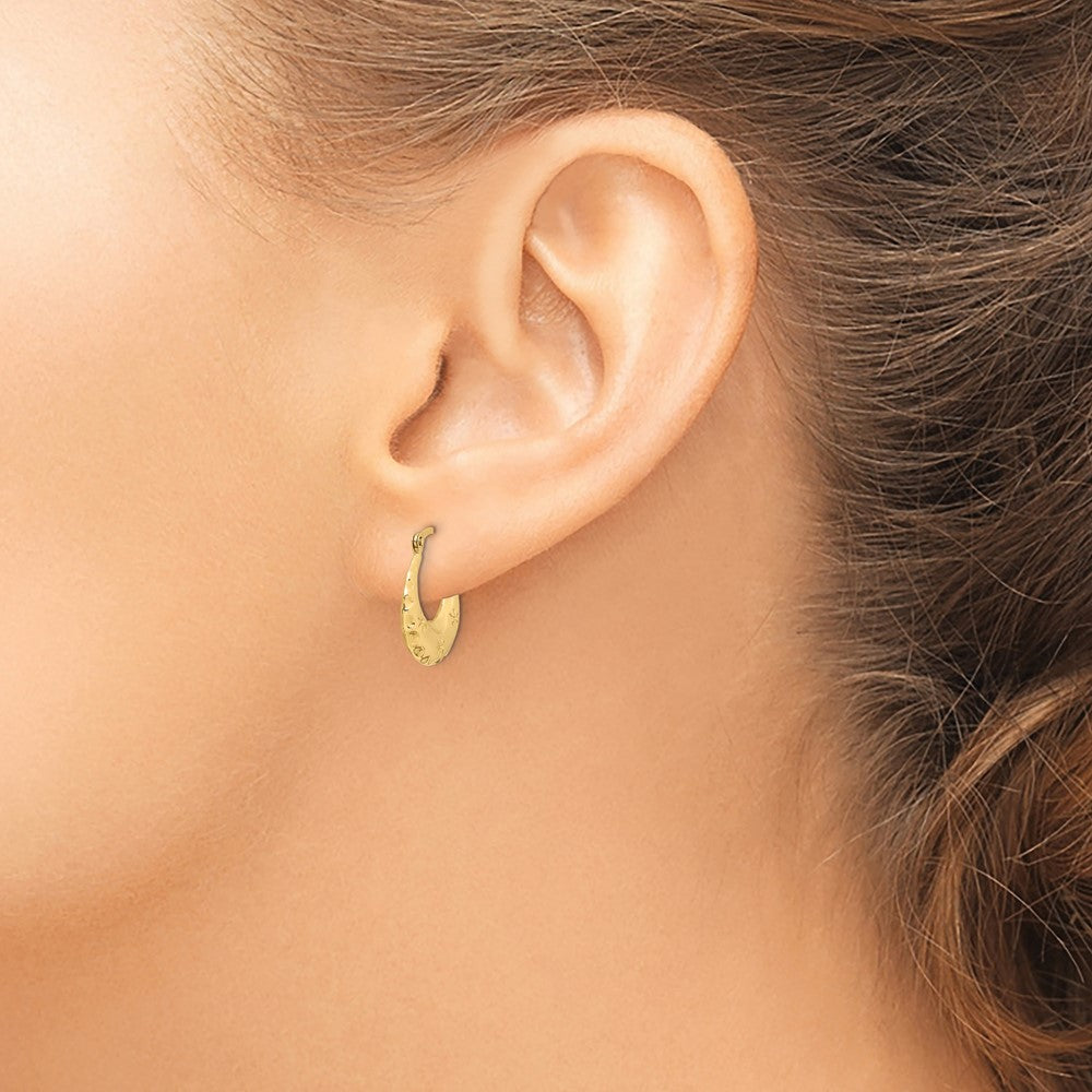 14K Yellow Gold Textured Stamped Hoop Earrings
