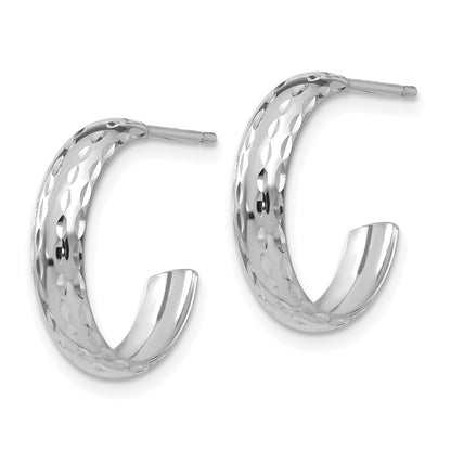 14K White Gold Diamond-Cut 3.5mm J-Hoop Earrings