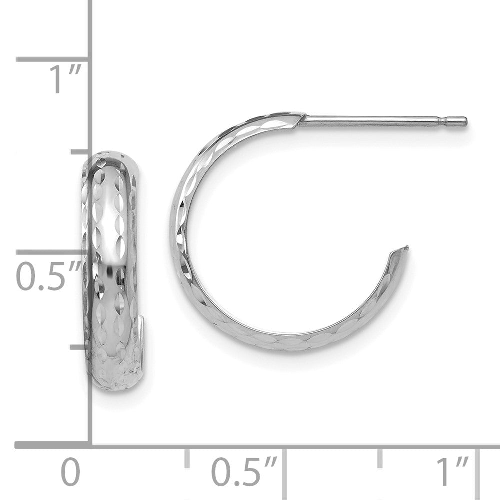 14K White Gold Diamond-Cut 3.5mm J-Hoop Earrings