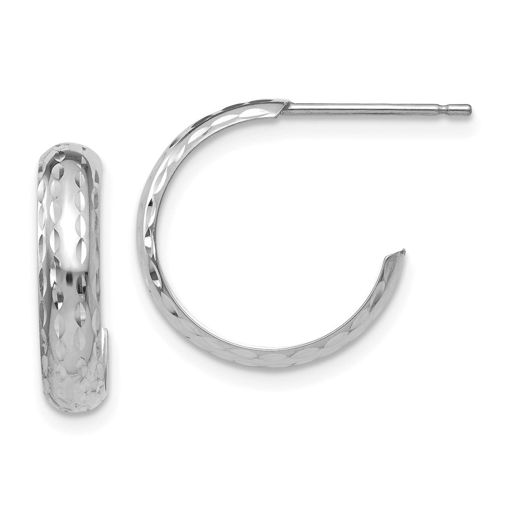 14K White Gold Diamond-Cut 3.5mm J-Hoop Earrings