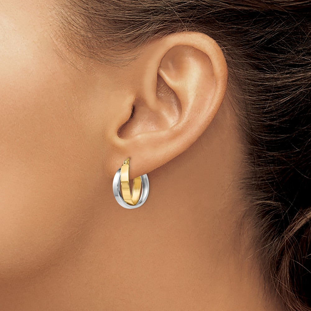 14K Two-Tone Polished Double Hoop Earrings