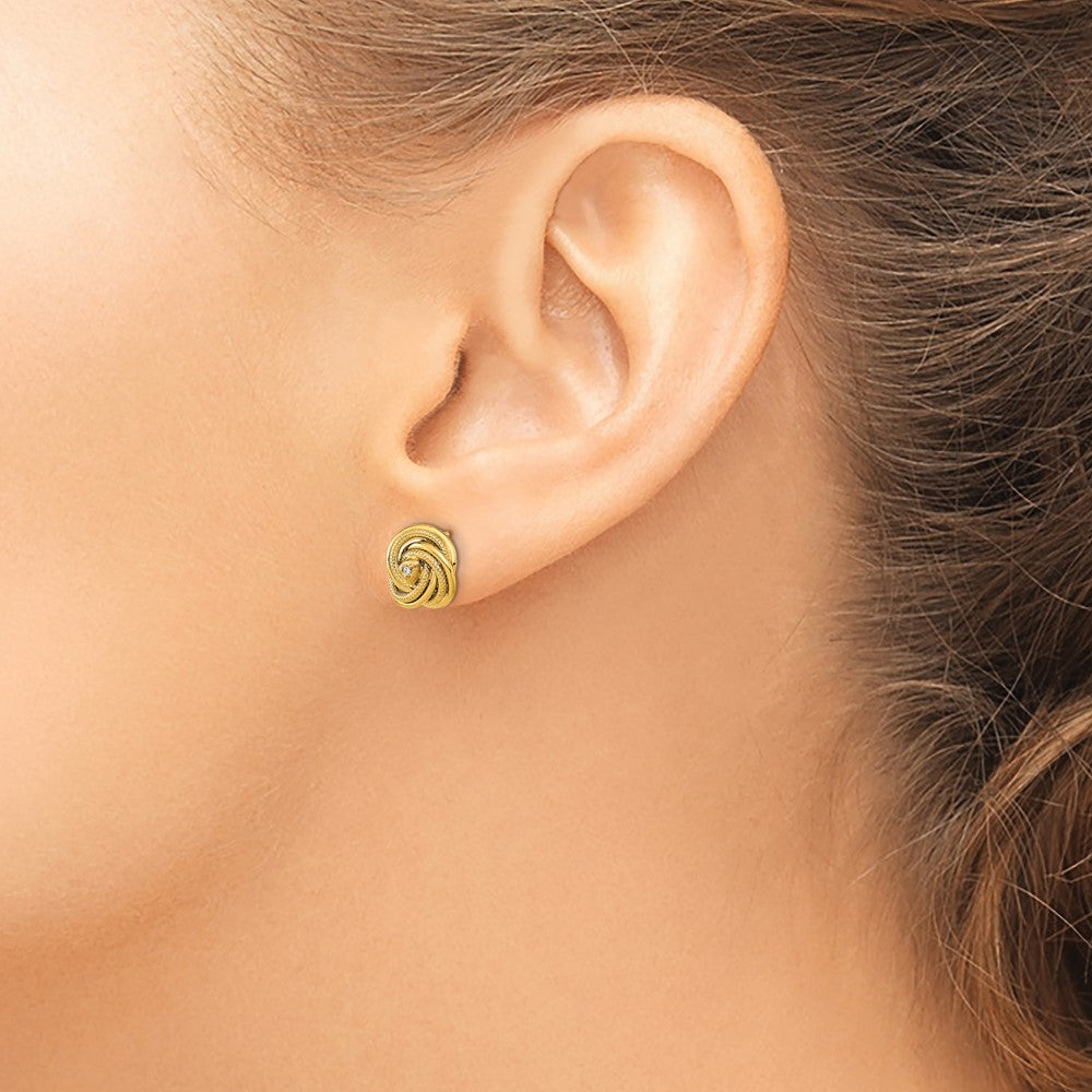 14K Yellow Gold Polished & Textured Cz Love Knot Earrings