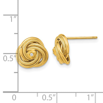 14K Yellow Gold Polished & Textured Cz Love Knot Earrings