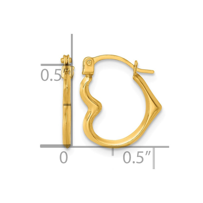 14K Yellow Gold Polished Heart Shape Hoop Earrings