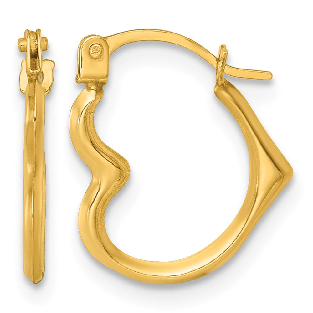 14K Yellow Gold Polished Heart Shape Hoop Earrings