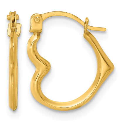 14K Yellow Gold Polished Heart Shape Hoop Earrings