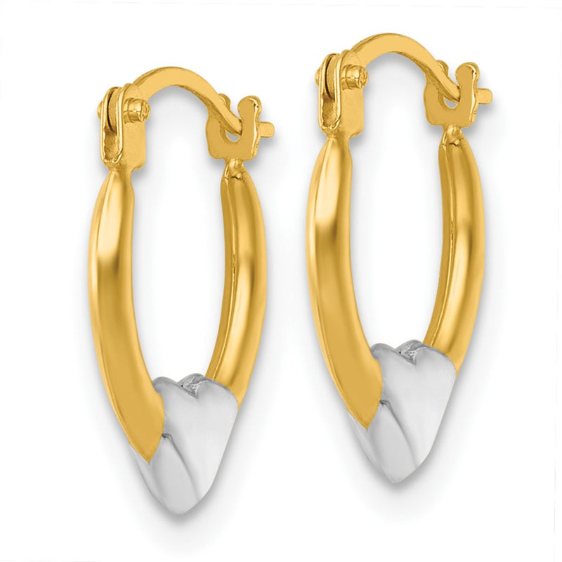 14K Yellow & Rhodium W/white Rhodium Polished Heart Hoop Earrings