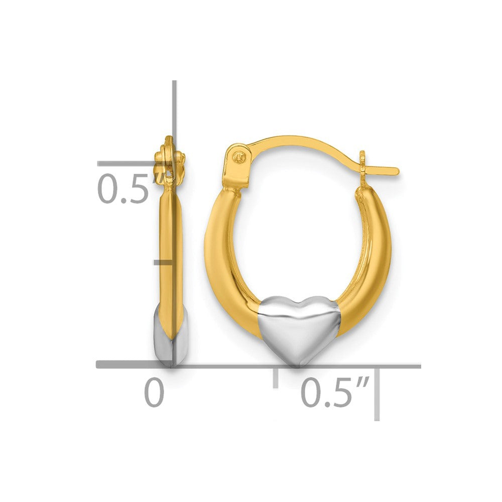 14K Yellow & Rhodium W/white Rhodium Polished Heart Hoop Earrings