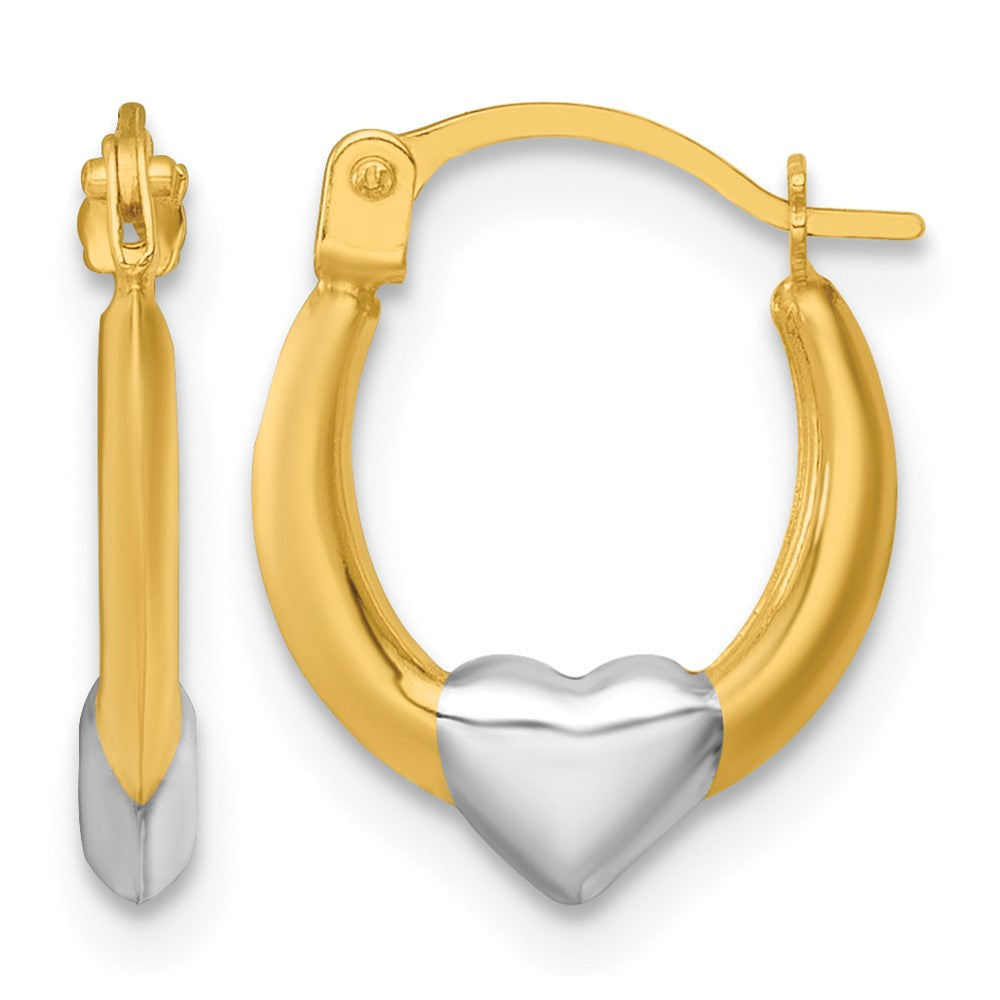 14K Yellow & Rhodium W/white Rhodium Polished Heart Hoop Earrings