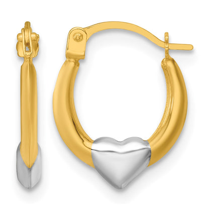 14K Yellow & Rhodium W/white Rhodium Polished Heart Hoop Earrings