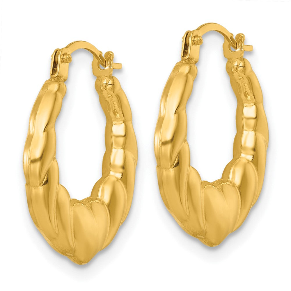 14K Yellow Gold Polished Hearts Hoop Earrings