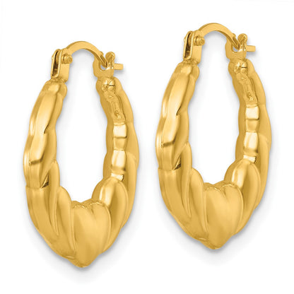 14K Yellow Gold Polished Hearts Hoop Earrings
