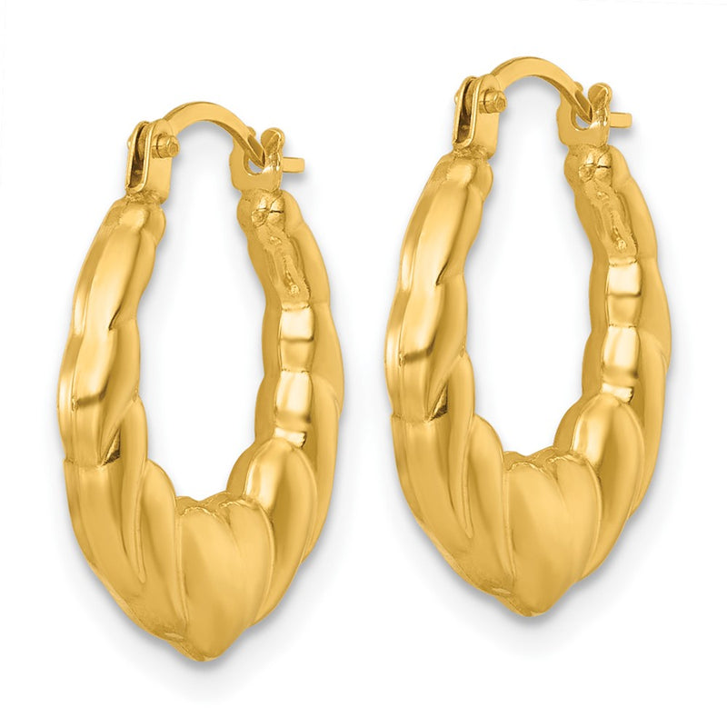 14K Yellow Gold Polished Hearts Hoop Earrings