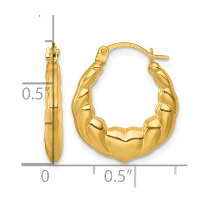 14K Yellow Gold Polished Hearts Hoop Earrings