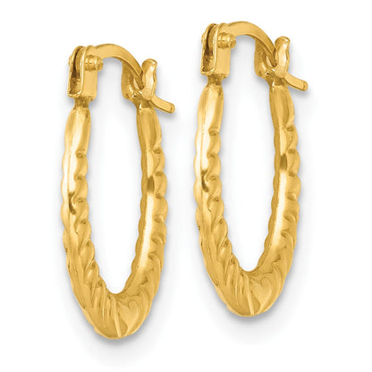 14K Yellow Gold Polished Heart Oval Hoop Earrings