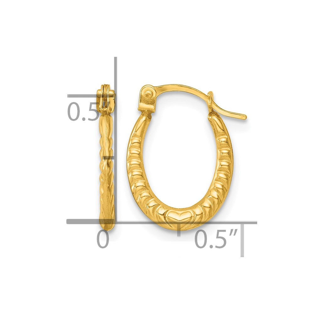 14K Yellow Gold Polished Heart Oval Hoop Earrings
