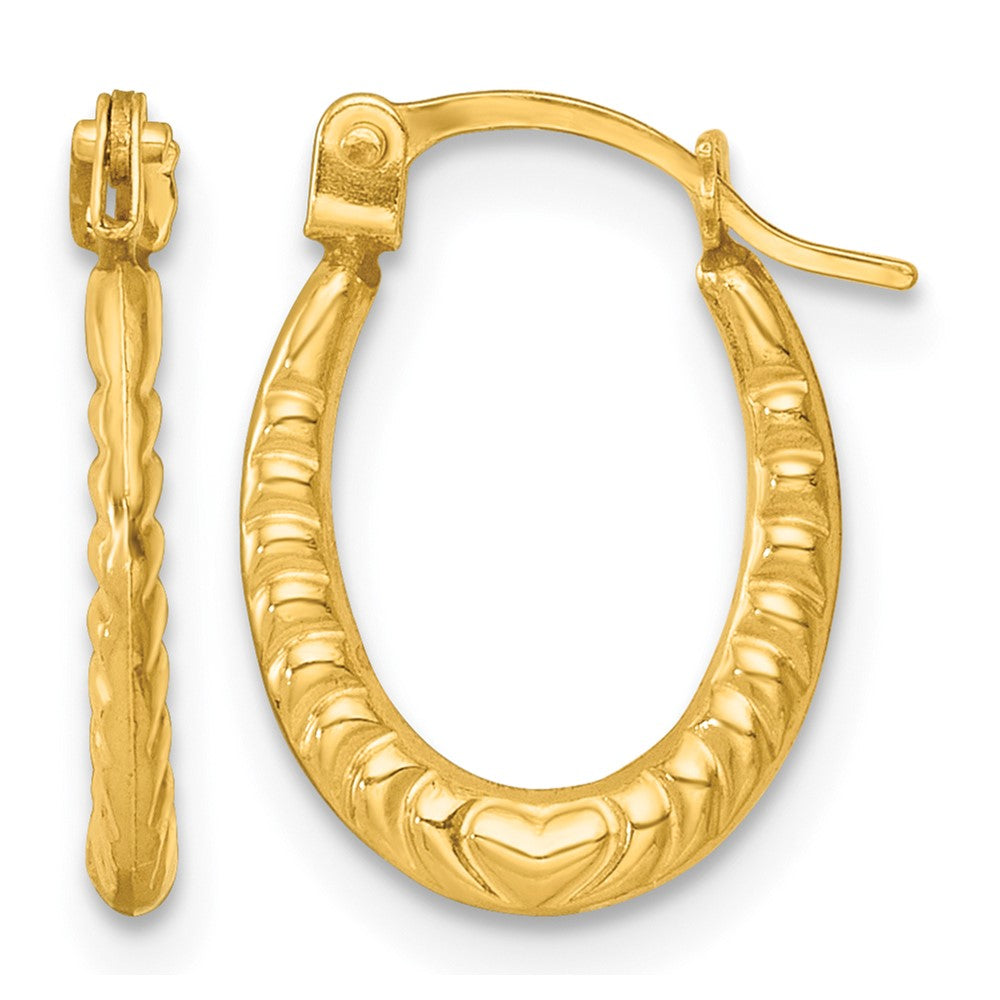14K Yellow Gold Polished Heart Oval Hoop Earrings