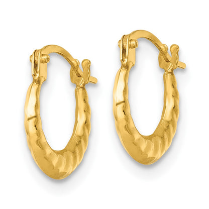 14K Yellow Gold Polished and Grooved 1.5mm Hoop Earrings