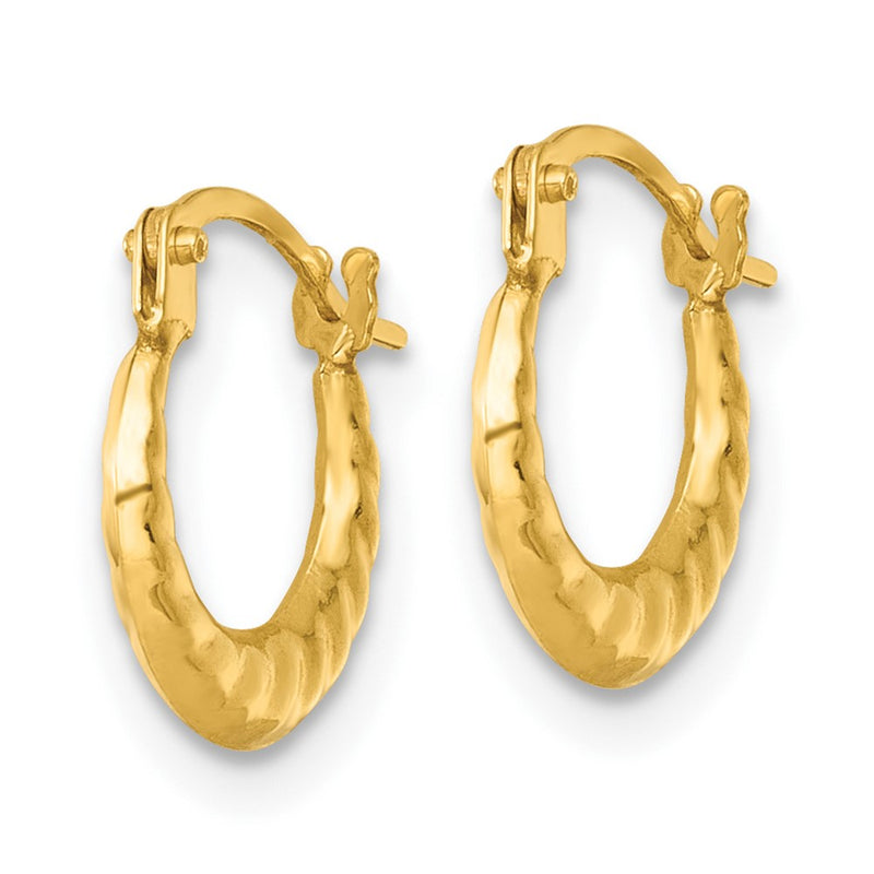 14K Yellow Gold Polished and Grooved 1.5mm Hoop Earrings