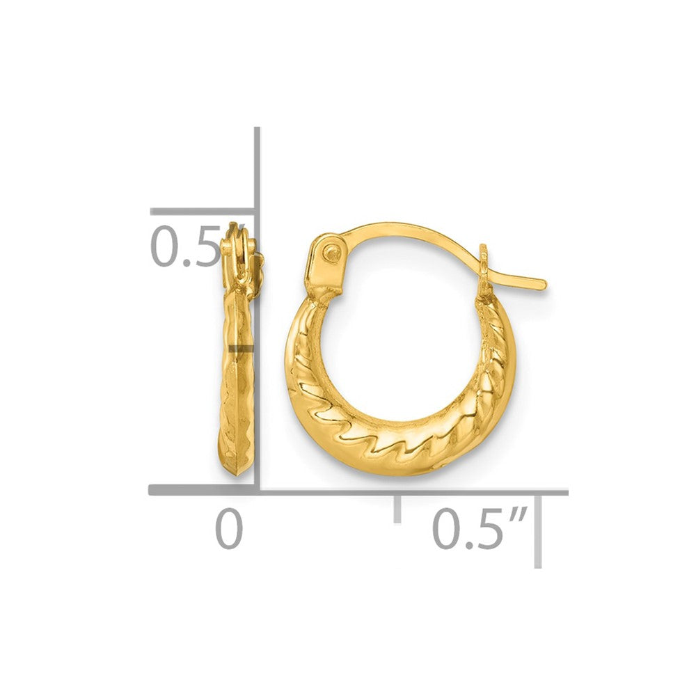 14K Yellow Gold Polished and Grooved 1.5mm Hoop Earrings