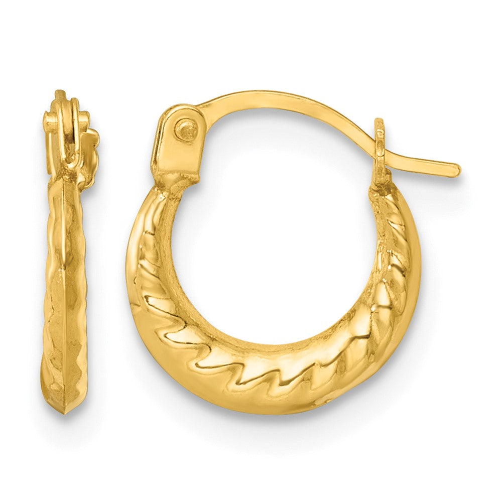 14K Yellow Gold Polished and Grooved 1.5mm Hoop Earrings