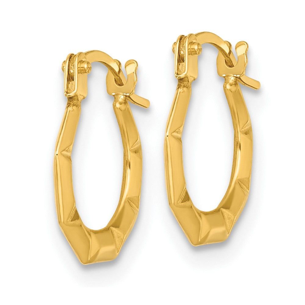 14K Yellow Gold Polished and Grooved Hoop Earrings