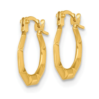 14K Yellow Gold Polished and Grooved Hoop Earrings