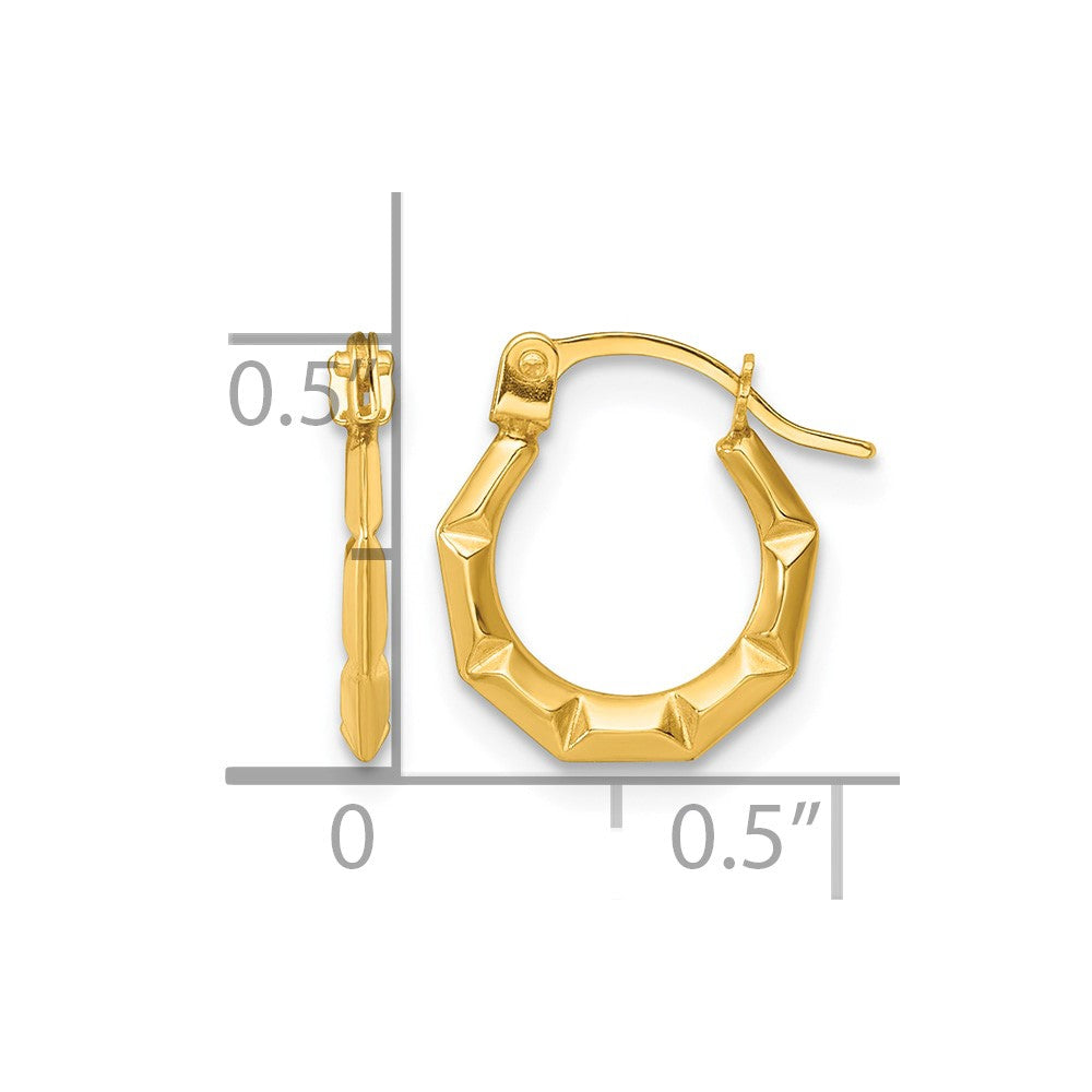 14K Yellow Gold Polished and Grooved Hoop Earrings