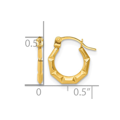 14K Yellow Gold Polished and Grooved Hoop Earrings