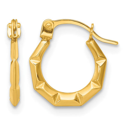 14K Yellow Gold Polished and Grooved Hoop Earrings