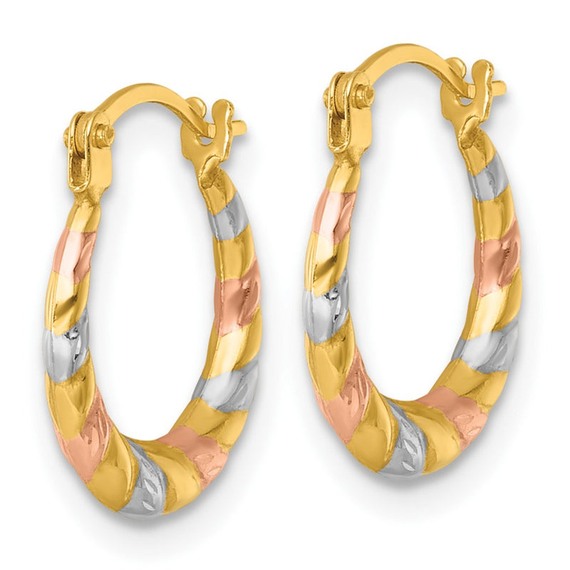 14K Yellow & Rhodium W/rhodium and Rose Gold-Plating Dia-Cut Polished Hoop Earrings