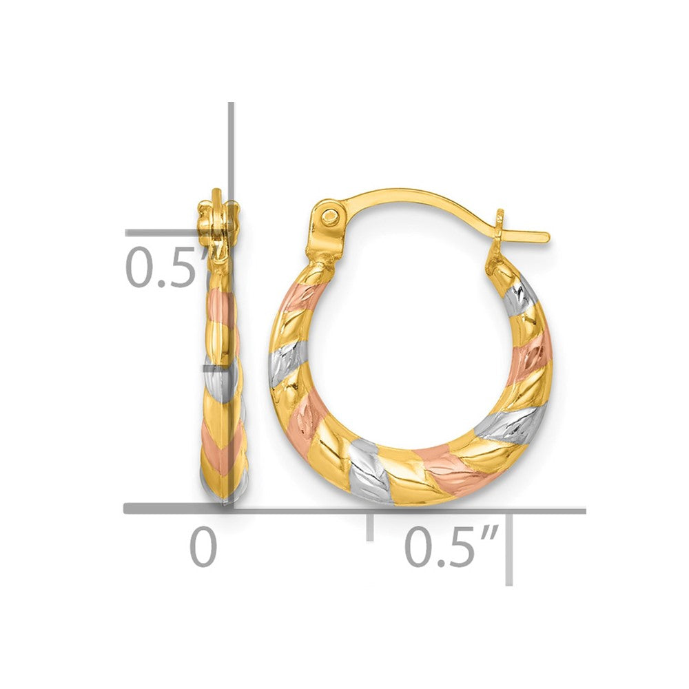 14K Yellow & Rhodium W/rhodium and Rose Gold-Plating Dia-Cut Polished Hoop Earrings
