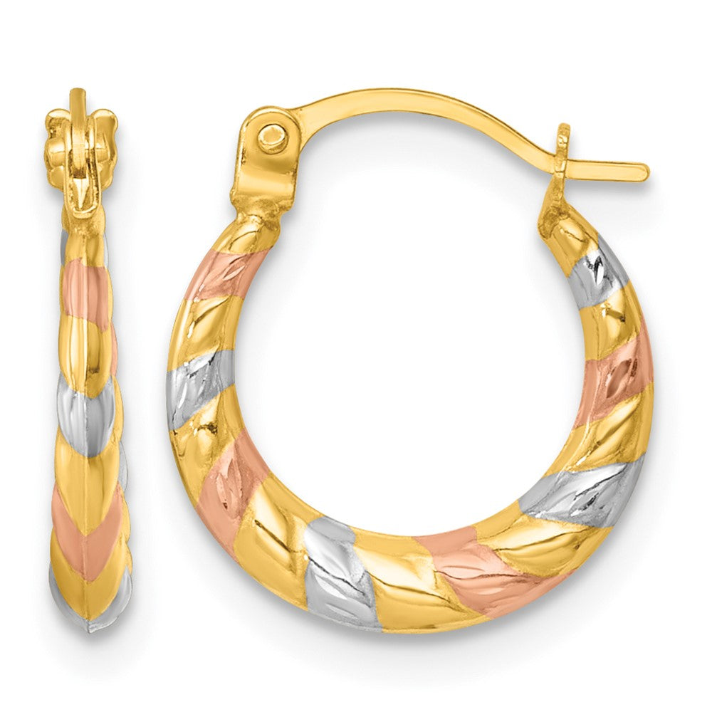 14K Yellow & Rhodium W/rhodium and Rose Gold-Plating Dia-Cut Polished Hoop Earrings