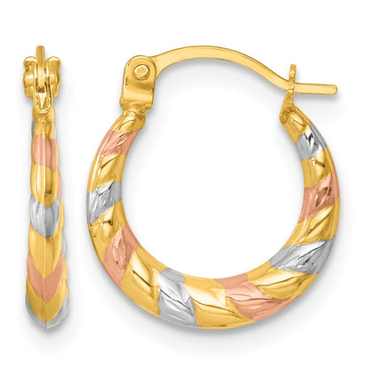 14K Yellow & Rhodium W/rhodium and Rose Gold-Plating Dia-Cut Polished Hoop Earrings